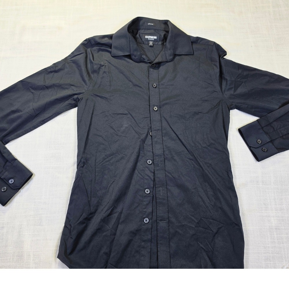 Express Performance Extra Slim Fit Dress Shirt Black Mens XS 13-13.5 Stretch